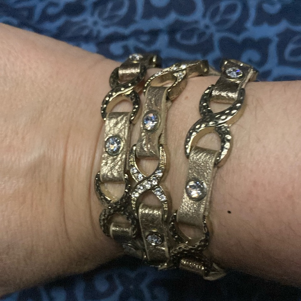 BA Ballou Elegant Gold Tone Wraparound Bracelet with Crystal Accents